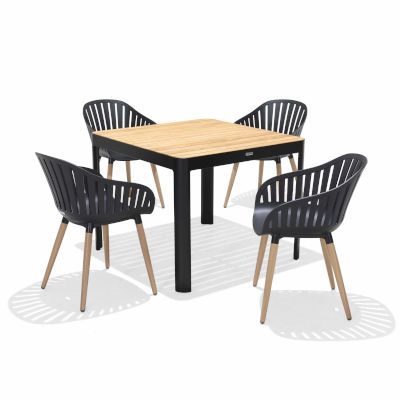  Bộ Bàn Ghế Cafe Ngoài Trời 4 Ghế Nhựa Tái Chế/ 1 Bàn - PORTALS NASSAU 95/ Dark 