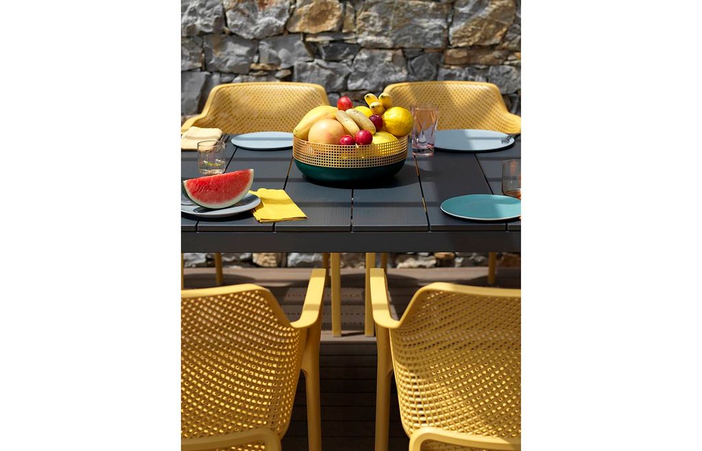 Bộ bàn 10 ghế nhập khẩu ngoài trời-DurelTop /chân nhôm/nhựa sợi thủy tinh Rio210/280 - Net chair