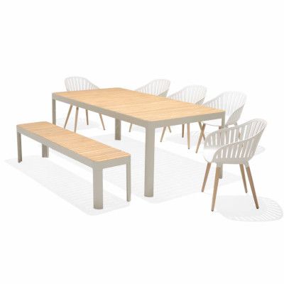  Bộ bàn ghế ăn ngoài trời - Bàn dài 210 - Ghế băng 182 - 5 Ghế đơn PORTALS 