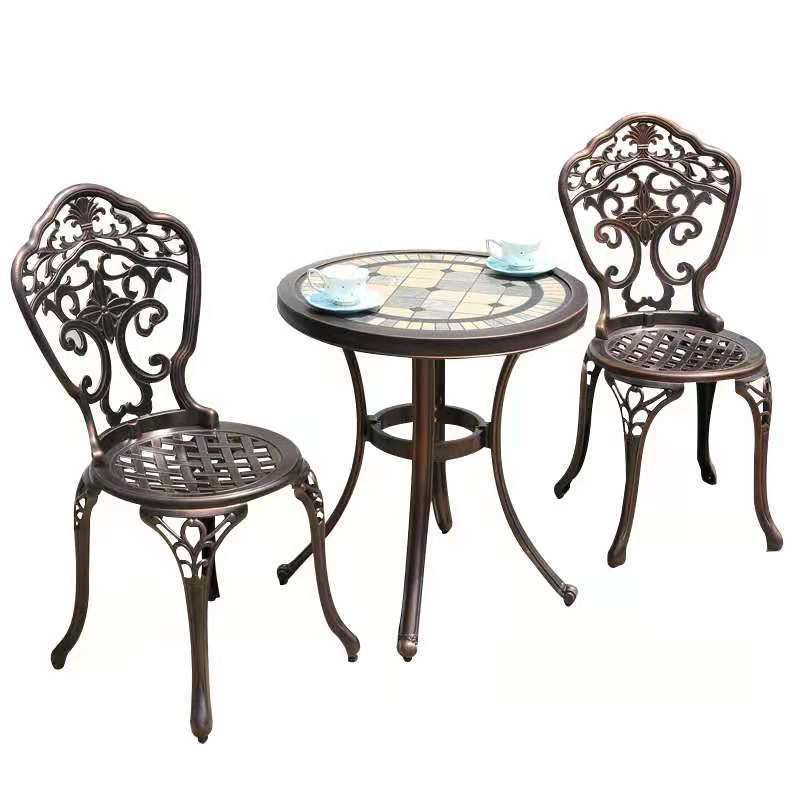 Bộ bàn ghế nhôm đúc mặt đá nhập khẩu (1 bàn D60 và 2 ghế)