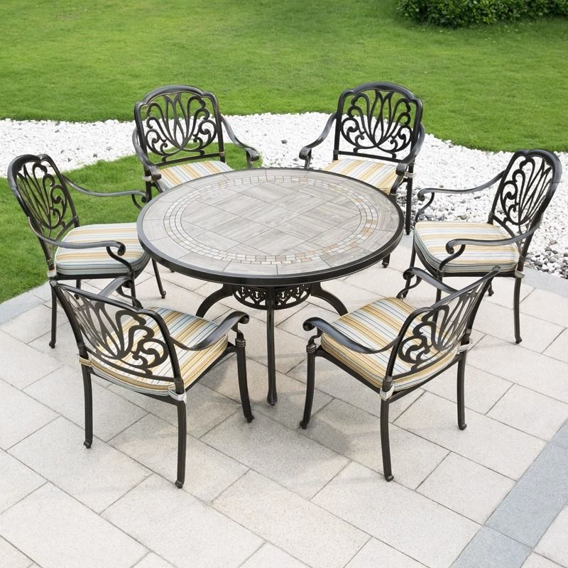Bộ bàn ghế nhôm đúc mặt đá nhập khẩu (1 bàn D120 và 6 ghế)