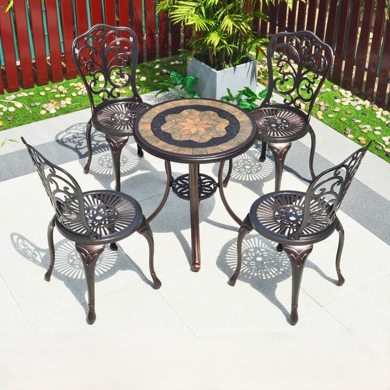 Bộ bàn ghế nhôm đúc mặt đá nhập khẩu (1 bàn D60 và 4 ghế)