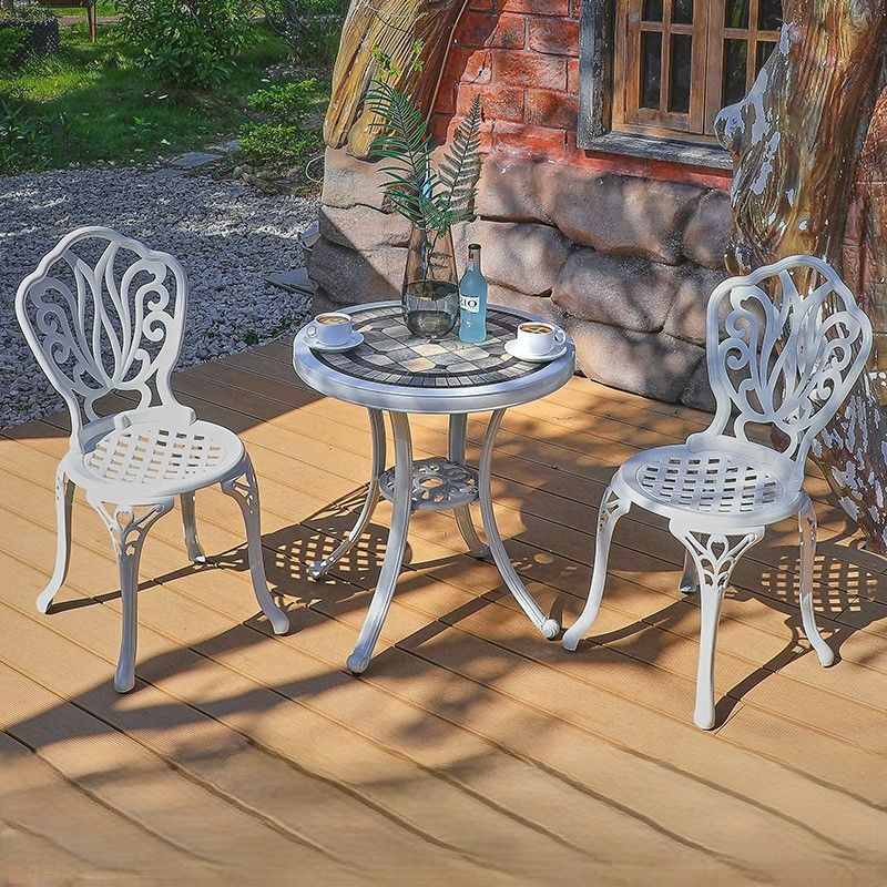 Bộ bàn ghế nhôm đúc mặt đá nhập khẩu (1 bàn D60 và 2 ghế)