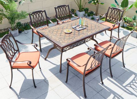  Bộ bàn ghế nhôm đúc mặt đá nhập khẩu (1 bàn D150 và 6 ghế) 