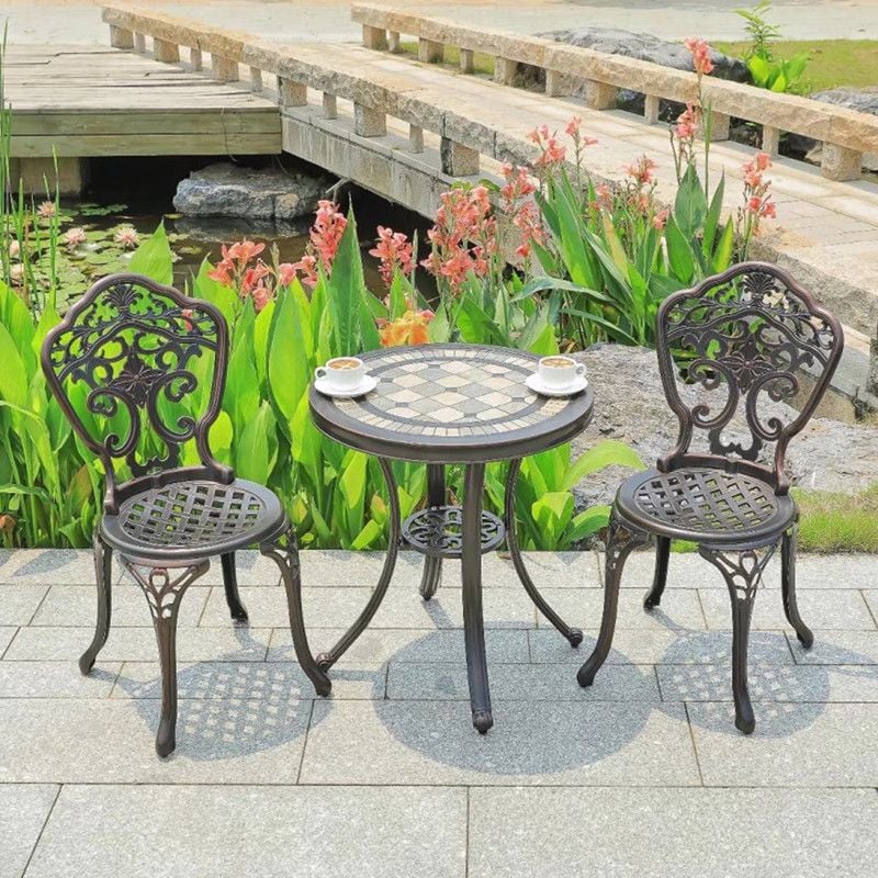 Bộ bàn ghế nhôm đúc mặt đá nhập khẩu (1 bàn D60 và 2 ghế)