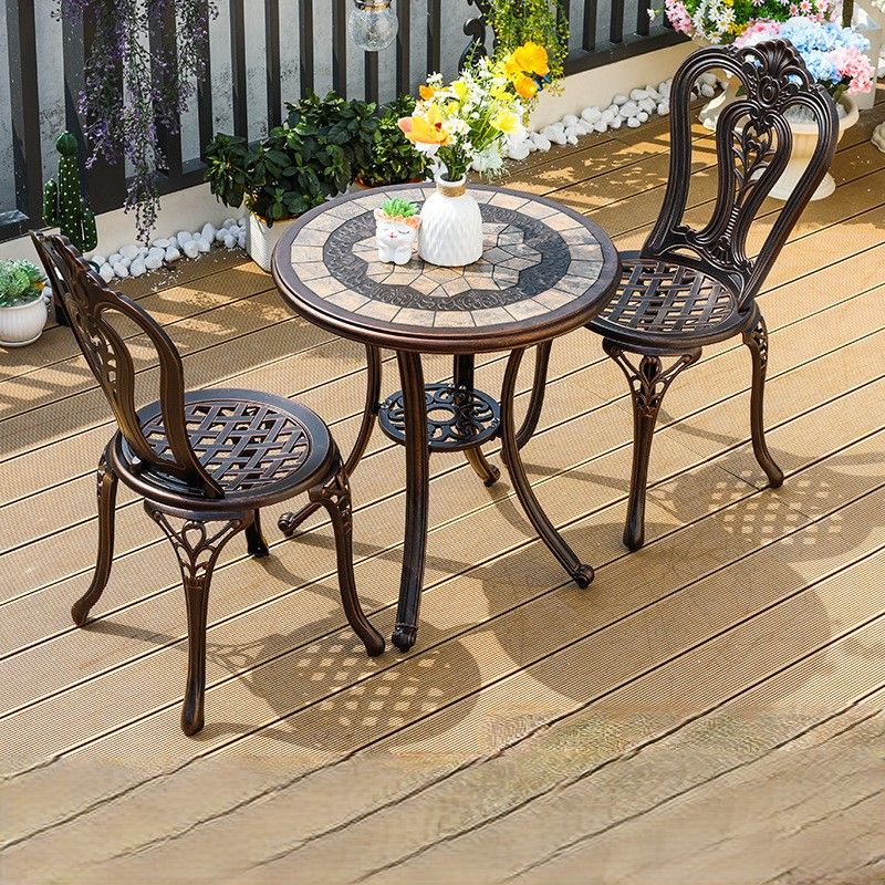 Bộ bàn ghế nhôm đúc mặt đá nhập khẩu (1 bàn D60 và 2 ghế)