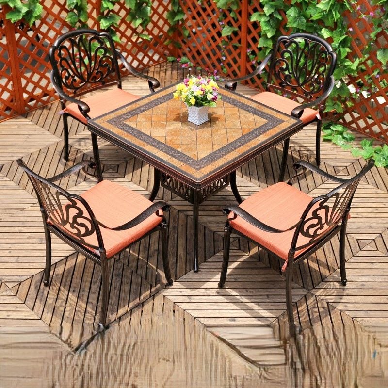 Bộ bàn ghế nhôm đúc mặt đá nhập khẩu (1 bàn D80 và 4 ghế)