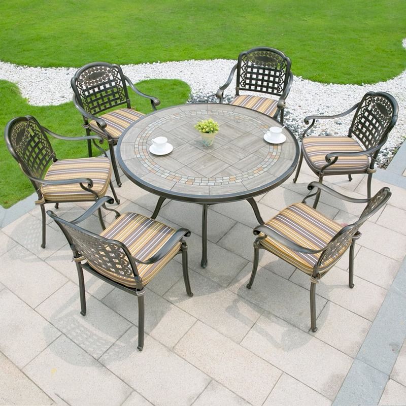 Bộ bàn ghế nhôm đúc mặt đá nhập khẩu (1 bàn D120 và 6 ghế)