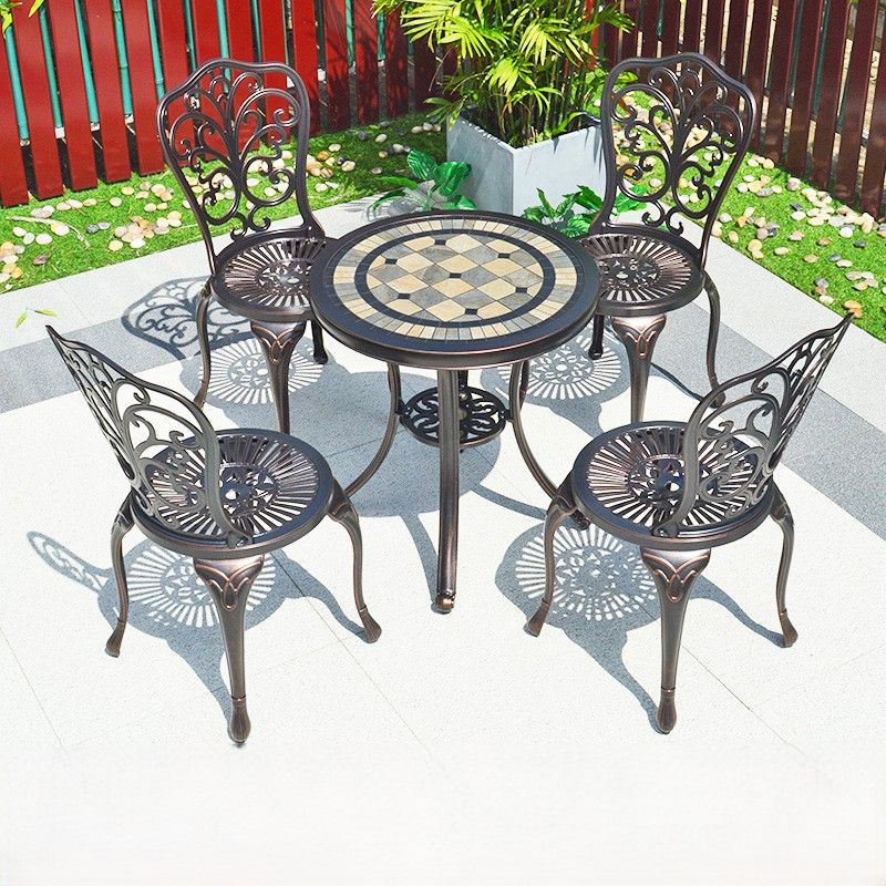 Bộ bàn ghế nhôm đúc mặt đá nhập khẩu (1 bàn D60 và 4 ghế)