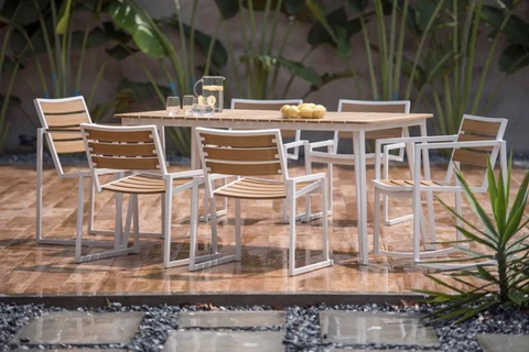  Bộ Bàn Ghế Ngoài Trời 6 Ghế Khung Sắt 1 Bàn Chữ Nhật Dài 1m6 - RATIO 