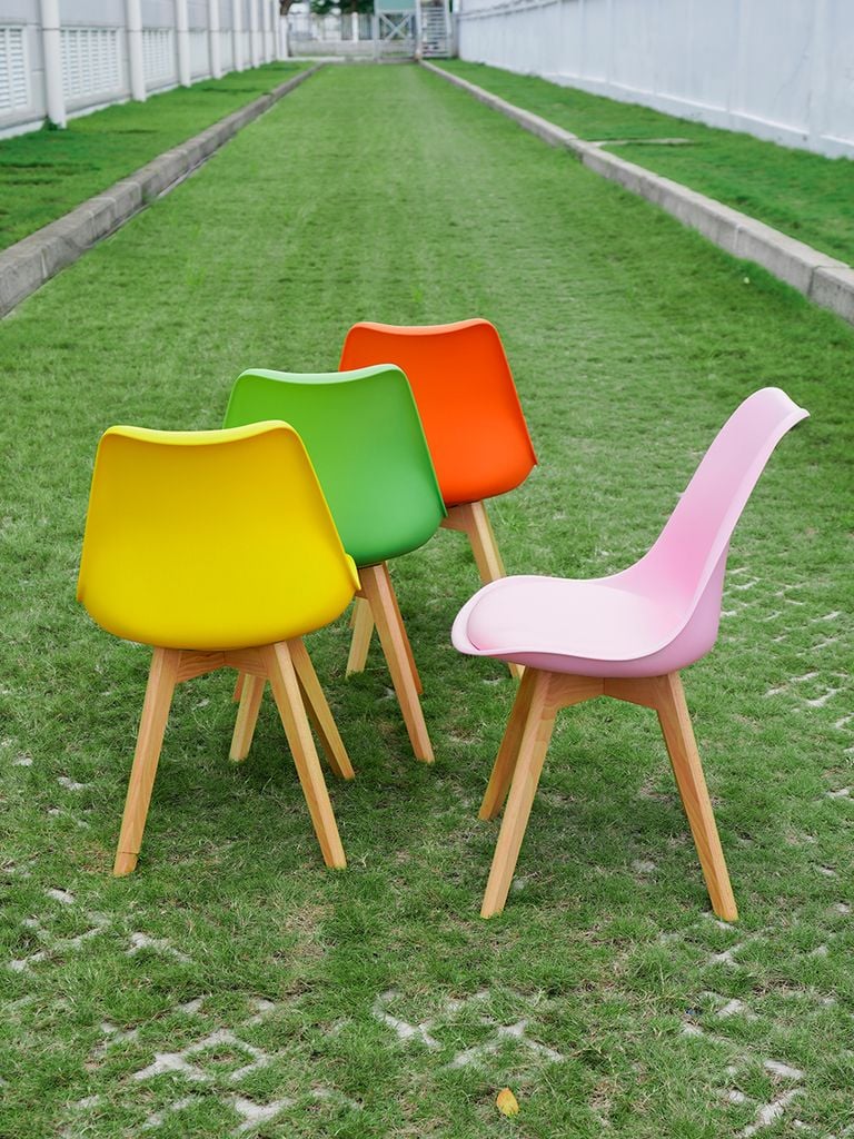 GHẾ CAFE NHỰA NGUYÊN SINH BỌC NỆM PU CHÂN GỖ