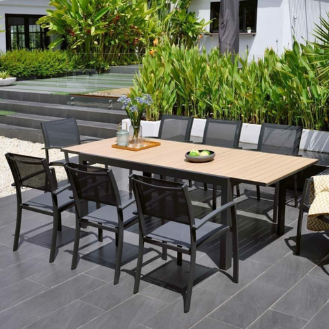  Bộ Bàn Ghế Ngoài Trời 8 Ghế Khung Nhôm 1 Bàn Mở Rộng 174/237cm 