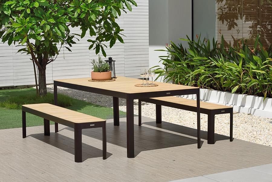 Bộ bàn ghế ăn ngoài trời - Bàn dài chữ nhật 210 - 2 Ghế băng 182 PORTALS