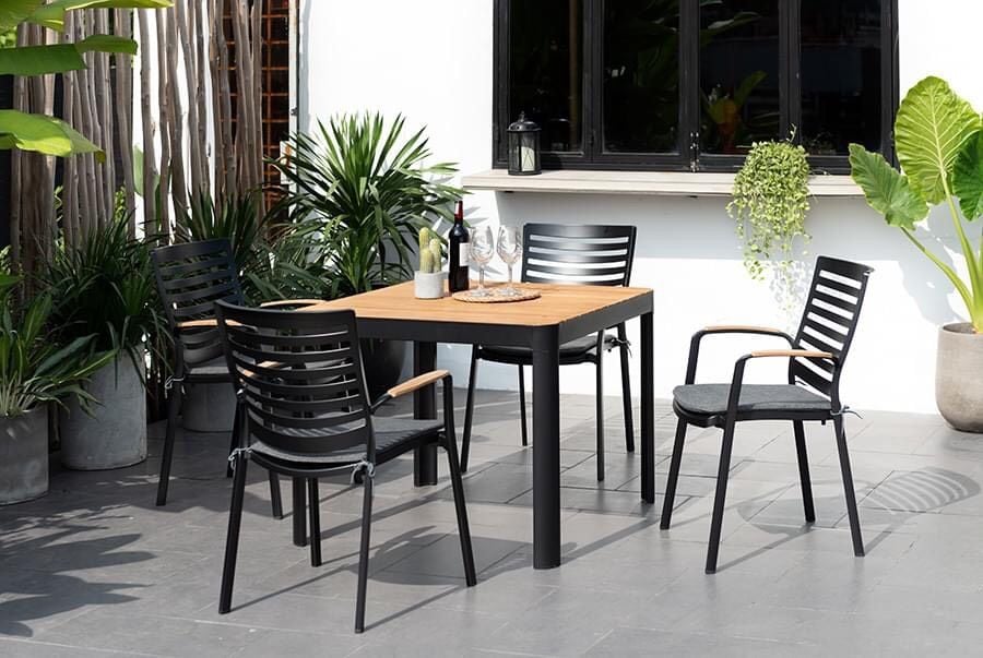 Bộ Bàn Ghế Cafe Ngoài Trời 4 Ghế Nhôm Aluminium / 1 Bàn  - PORTALS  95/ Dark