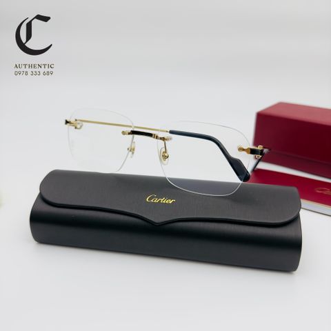 Gọng kính khoan cao cấp mạ vàng Cartier CT0343O - 001