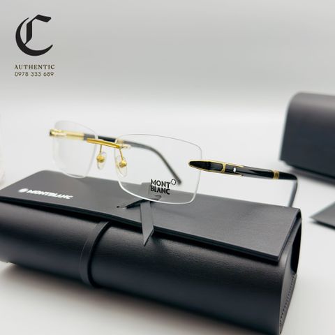 Gọng kính khoan cao cấp mạ vàng Montblanc MB 490 030
