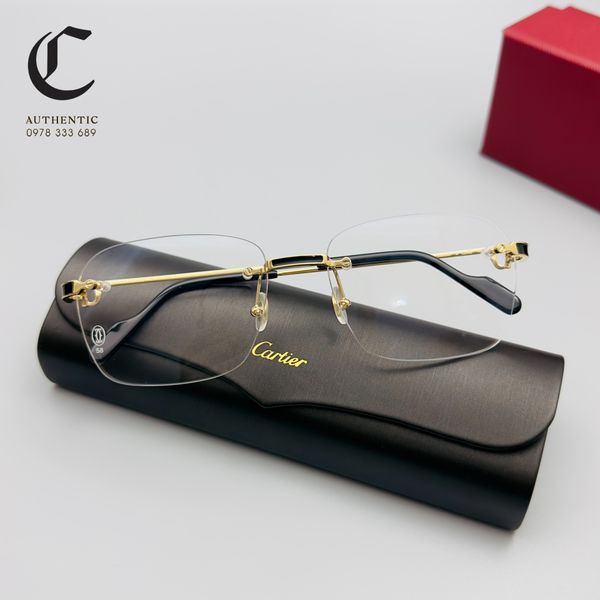 Gọng kính khoan cao cấp mạ vàng Cartier CT0343O - 001