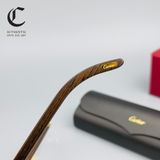 Gọng kính khoan cao cấp gọng gỗ Bubinga mạ vàng Cartier CT0052O - 005