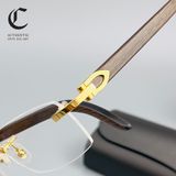 Gọng kính khoan cao cấp gọng gỗ Bubinga mạ vàng Cartier CT0052O - 005