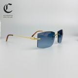 Gọng kính khoan cao cấp mạ vàng mắt râm xanh dương Cartier CT0005RS