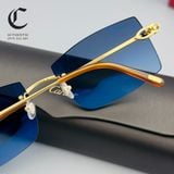 Gọng kính khoan cao cấp mạ vàng mắt râm xanh dương Cartier CT0005RS