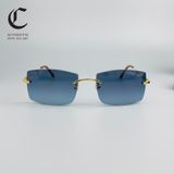 Gọng kính khoan cao cấp mạ vàng mắt râm xanh dương Cartier CT0005RS