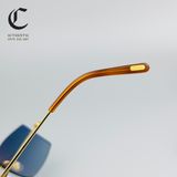 Gọng kính khoan cao cấp mạ vàng mắt râm xanh dương Cartier CT0005RS