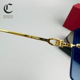 Gọng kính khoan cao cấp mạ vàng mắt râm xanh dương Cartier CT0005RS