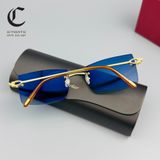 Gọng kính khoan cao cấp mạ vàng mắt râm xanh dương Cartier CT0005RS