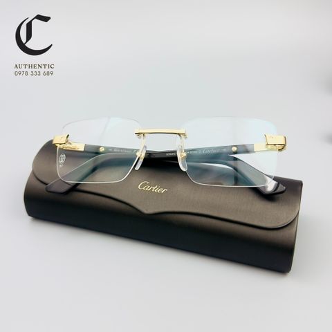 Gọng kính khoan cao cấp mạ vàng kết hợp sừng Cartier CT0411O 001