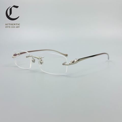 Gọng kính khoan cao cấp mạ vàng đầu báo Cartier CT0061O 003