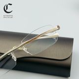 Gọng kính khoan cao cấp mạ vàng đầu báo Cartier CT0061O 003