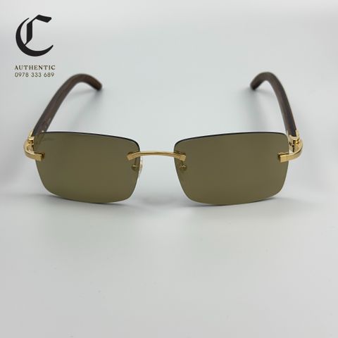 Gọng kính khoan cao cấp mạ vàng mắt nâu trà phủ tráng gương Cartier CT0012RS 001