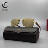 Gọng kính khoan cao cấp mạ vàng mắt nâu trà phủ tráng gương Cartier CT0012RS 001