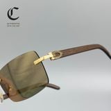 Gọng kính khoan cao cấp mạ vàng mắt nâu trà phủ tráng gương Cartier CT0012RS 001