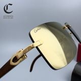 Gọng kính khoan cao cấp mạ vàng mắt nâu trà phủ tráng gương Cartier CT0012RS 001