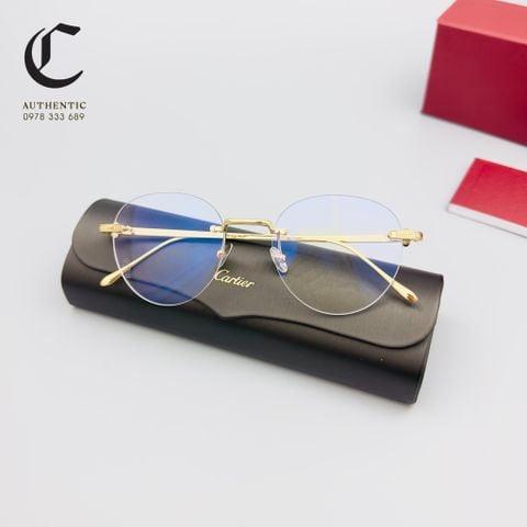 Gọng kính khoan cao cấp mạ vàng Cartier CT0342O 002
