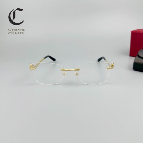 Gọng kính khoan cao cấp mạ vàng đầu báo Cartier CT012O 001