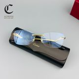 Gọng kính khoan cao cấp mạ vàng đầu báo Cartier CT012O 001