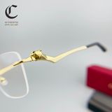 Gọng kính khoan cao cấp mạ vàng đầu báo Cartier CT012O 001