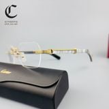 Gọng kính khoan cao cấp mạ vàng gọng sừng TRẮNG Cartier CT0377O 003