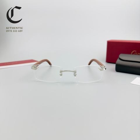 Gọng kính khoan cao cấp gọng gỗ Bubinga mạ vàng Cartier CT0052O - 009