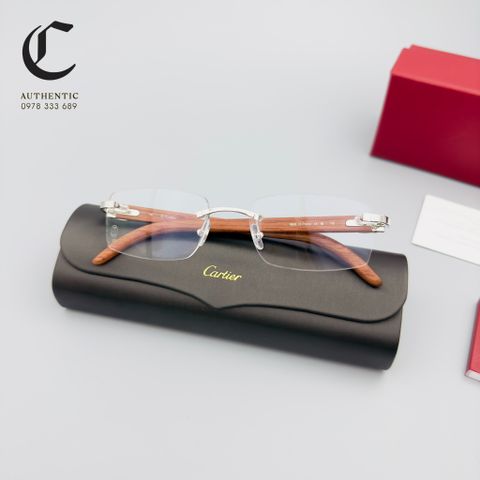 Gọng kính khoan cao cấp gọng gỗ Bubinga mạ vàng Cartier CT0052O - 009