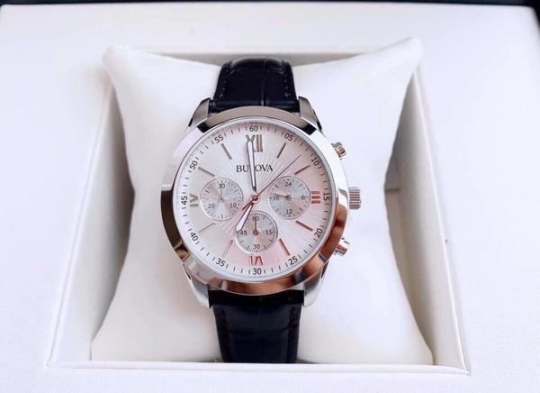 96a162 Bulova Men's Chronograph Black Leather Strap Watch