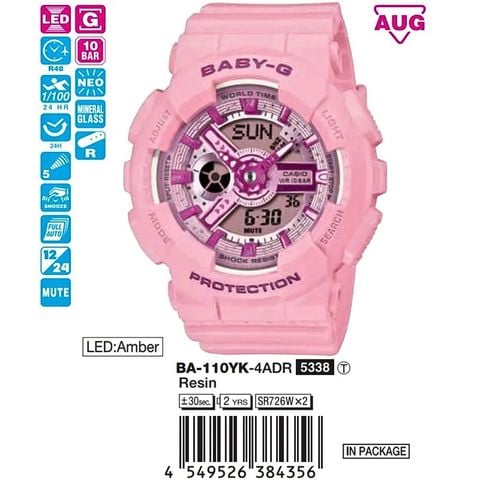 Casio Baby-G 43.4mm Nữ BA-110YK-4ADR