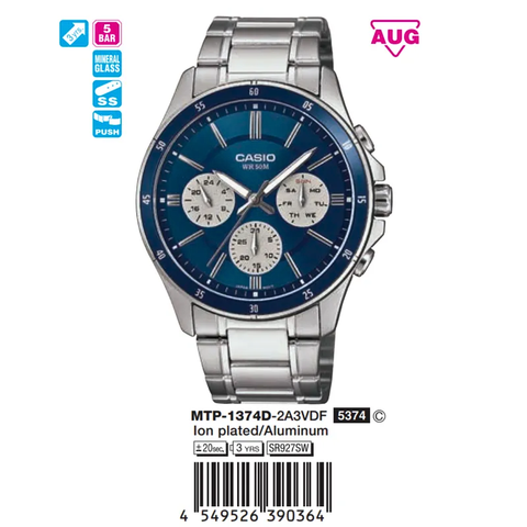 Casio 43.5mm Nam MTP-1374D-2A3VDF