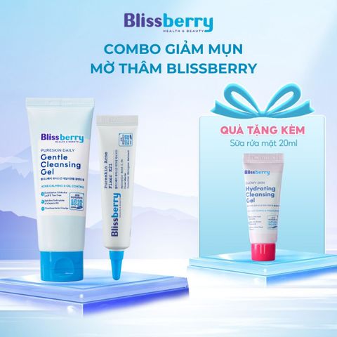 Combo sạch sâu giảm mụn Blissberry Sữa rửa mặt 100ml và Gel giảm mụn 15ml