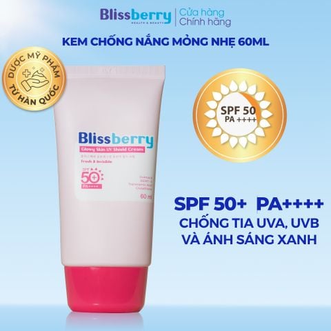 Kem chống nắng mỏng nhẹ Blissberry Glowy Skin UV Shield Cream 60 ml