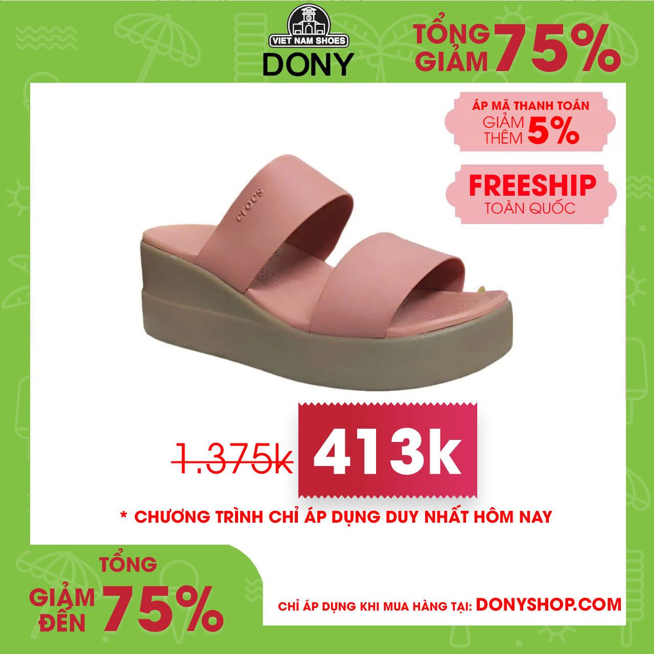  Giày Sandal Nữ Crocs Brooklyn Mid Wedge 