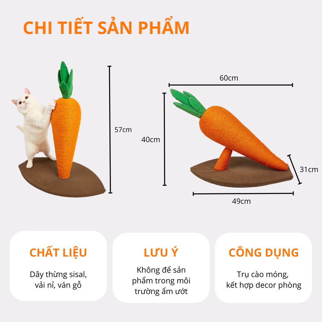 Bàn cào móng sisal hình củ cà rốt FOFOS